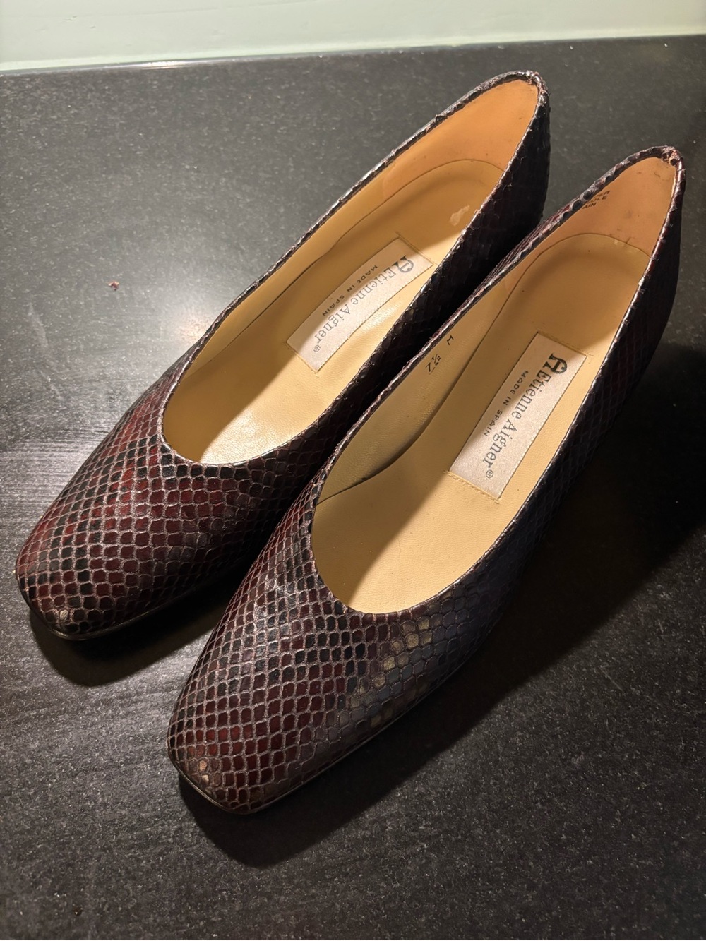 Etienne Aigner Burgundy Snake-Print Pumps